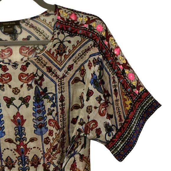 Vineet Bahl for Anthropologie Embroidered Floral Boho Front Tie Top M - Picture 4 of 12